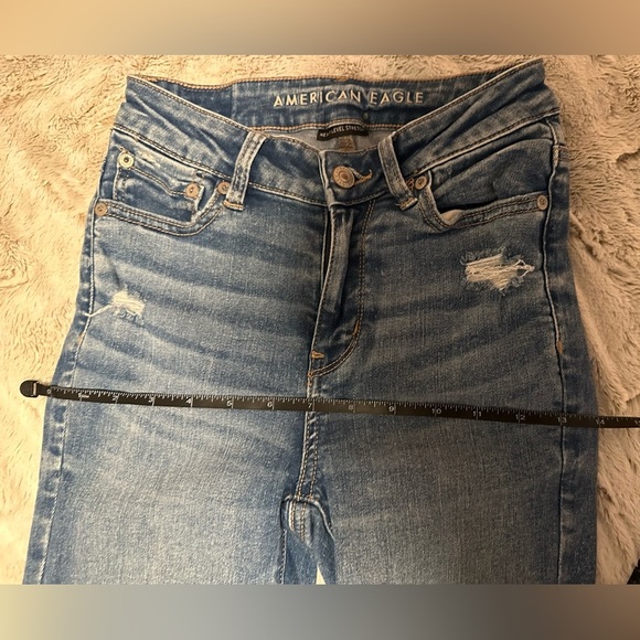American Eagle Outfitters AEO Distressed Blue Hi-Rise Jeggings Stretch Jeans - Picture 3 of 16